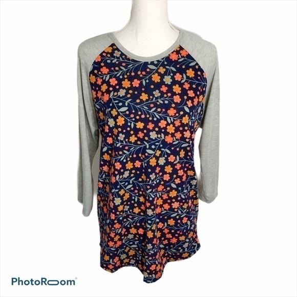 Lularoe Floral Randy Top Large Blue Orange Pink - Picture 1 of 7